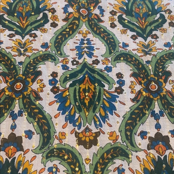 Talbots Floral Lattice Cotton Print Blouse Green Metallic Gold Size LARGE 2023 - Picture 3 of 11